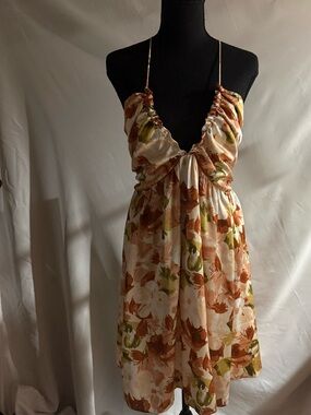 Abercrombie & Fitch Floral Slip Mini Dress in Cream, Brown & Green